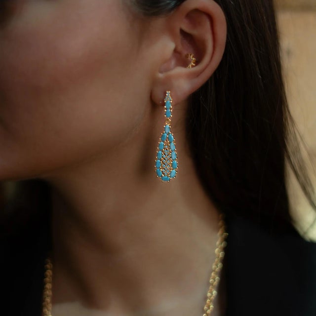 Pair of Turquoise Teardrop Earrings For Sale - Image 4 of 10