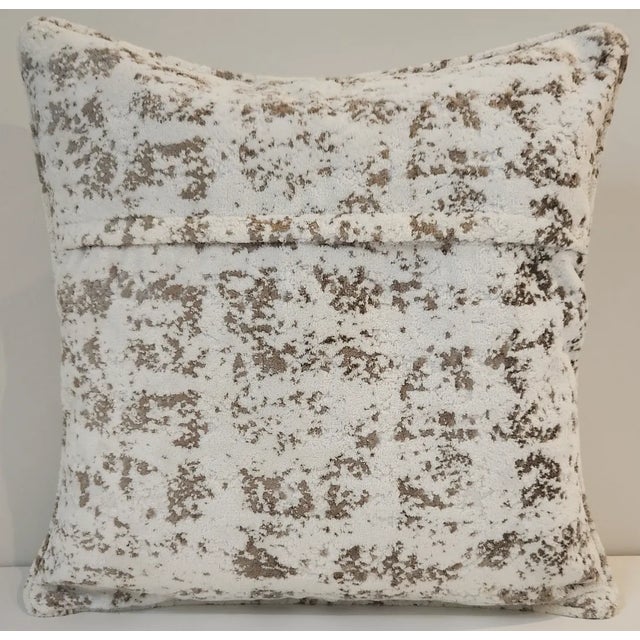 Mid-Century Modern Double-Sided White and Silver Silk Velvet Square Pillow For Sale - Image 3 of 3