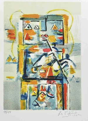 Ibrahim Kodra, Robot, Original Etching, 1980s