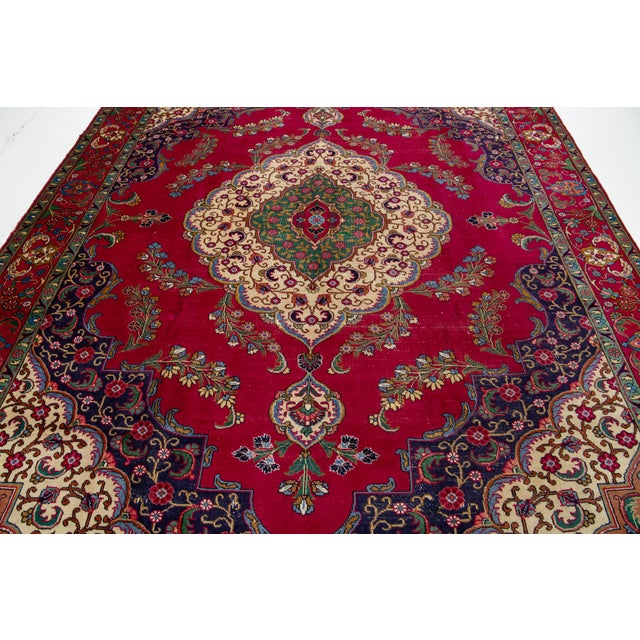 Red Vintage Persian Designed Tabriz Handmade Wool Rug in Red For Sale - Image 8 of 8