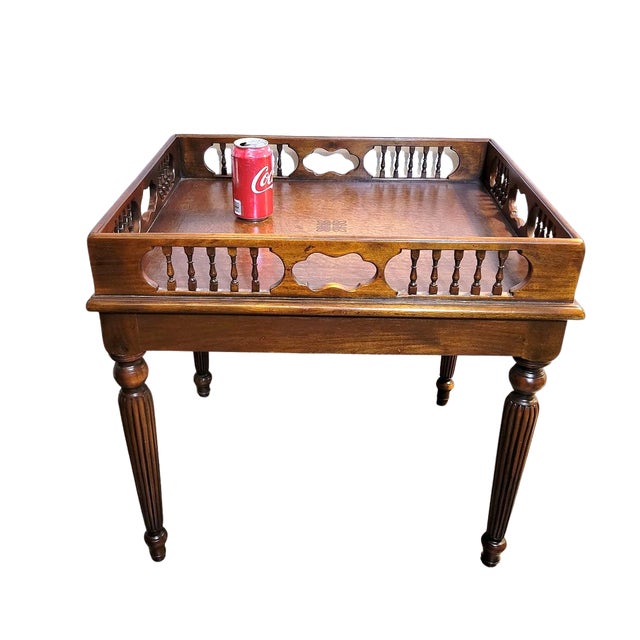 Wood Theodore Alexander Mahogany Galleried Drinks Table With Leather Top & Drawer For Sale - Image 7 of 11