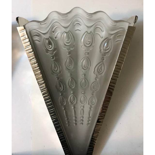 Silver French Art Deco Fan Sconces by Genet Et Michon - a Pair For Sale - Image 8 of 12
