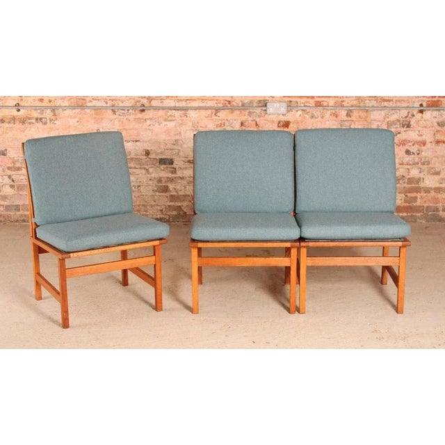 Set of 4 Danish Mid Century model 3232 oak lounge chairs by Borge Mogensen for Fredericia Stolefabrik, circa 1960s. The...
