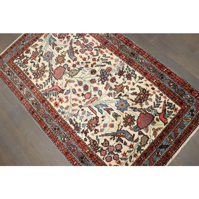 Persian Early 20th Century Ivory Bird Pictorial Persian Rug - 2'6" x 4' For Sale - Image 3 of 5