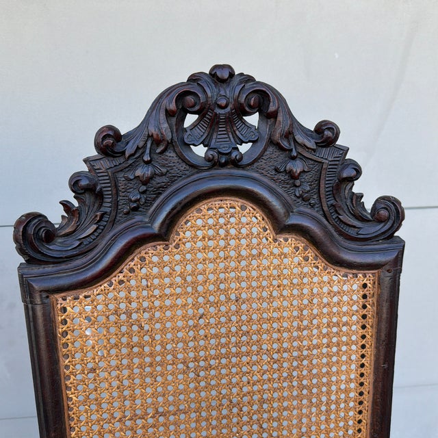 Baroque Antique Pair of Flemish Heavily Carved Ebonized Armchairs, Circa Mid-19th Century For Sale - Image 3 of 12