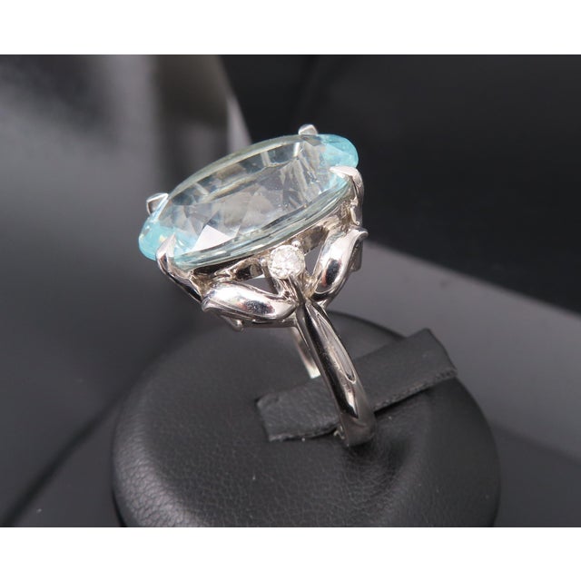 Late 20th Century Vintage 16.36ct Natural Aquamarine 0.20ct Diamond Platinum Ring, Size 8 For Sale - Image 15 of 18