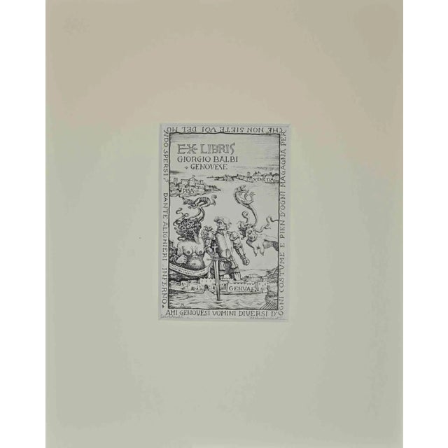 Modern Alberto Martini, Ex Libris Giorgio Balbi, Woodcut, 1942 For Sale - Image 3 of 3