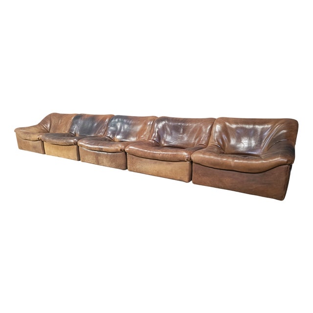 Vintage Leather DS46 Modular Sofa from De Sede, 1970s, Set of 5 For Sale