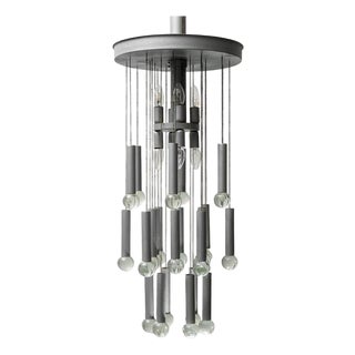 Vintage Italian Chrome and Glass Chandelier by Gaetano Sciolari, 1970s For Sale