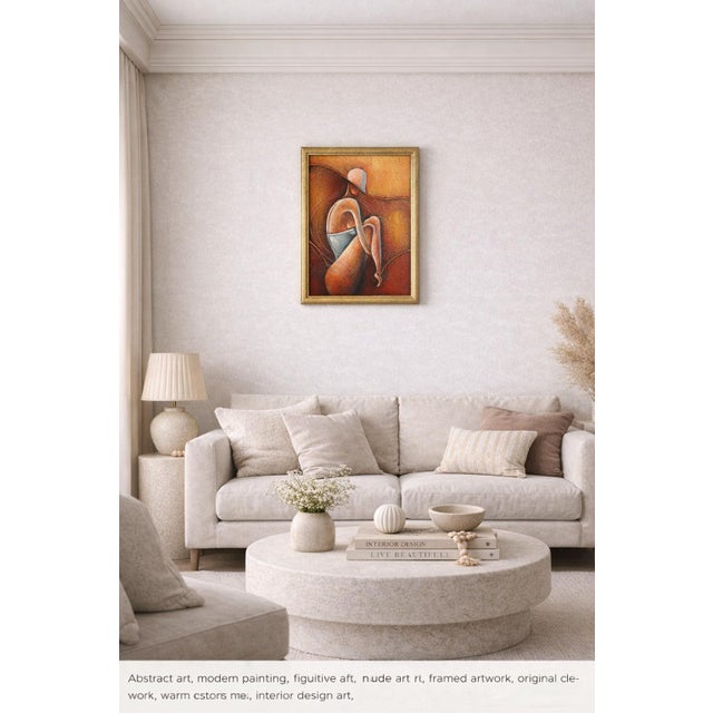 Abstract Original Abstract Figure Oil Painting Alena Kalen "Warm Solitude" Framed, Coa For Sale - Image 3 of 7