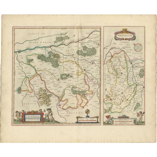 Antique Blaeu Map of the Loudunois, Anjou and the Mirebalais, 1642 For Sale - Image 3 of 12