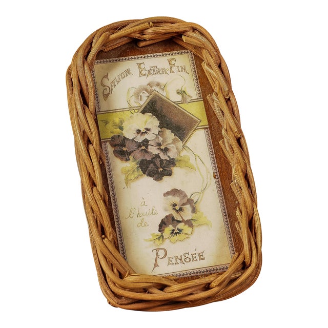 1950s Vintage French Soap Advertisement Folk Art Basket For Sale