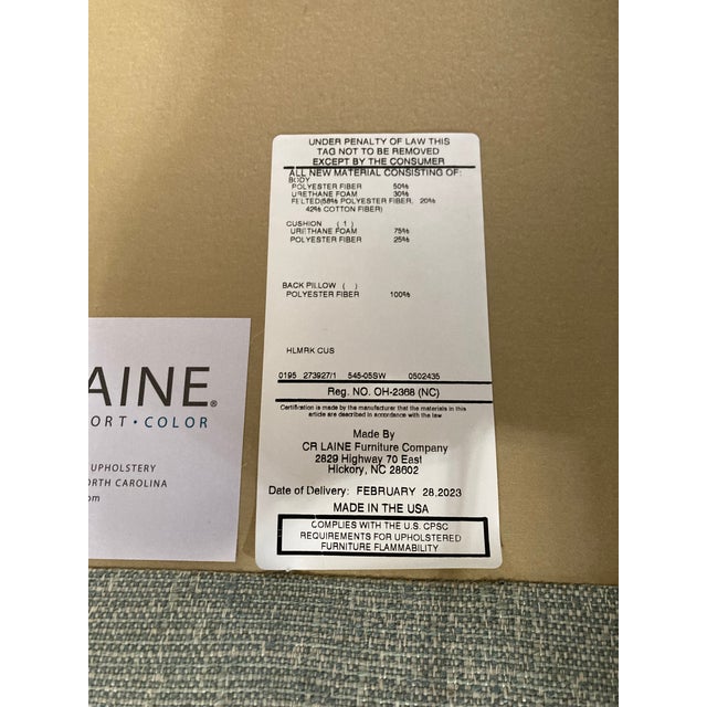 C. R. Laine Kendrick Swivel Chair 545-05sw Upholstered in a Soft, Neutral Toned Thibaut Everly Spa Blue Fabric For Sale - Image 16 of 18