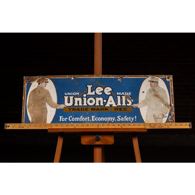 Antique Lee "Union-Alls" SSP Advertising Sign For Sale In Chicago - Image 6 of 6