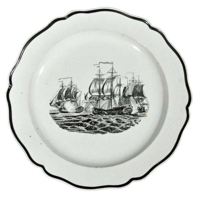 Liverpool Pearlware Naval Battle Plates, Pair, Circa 1800 For Sale - Image 4 of 5