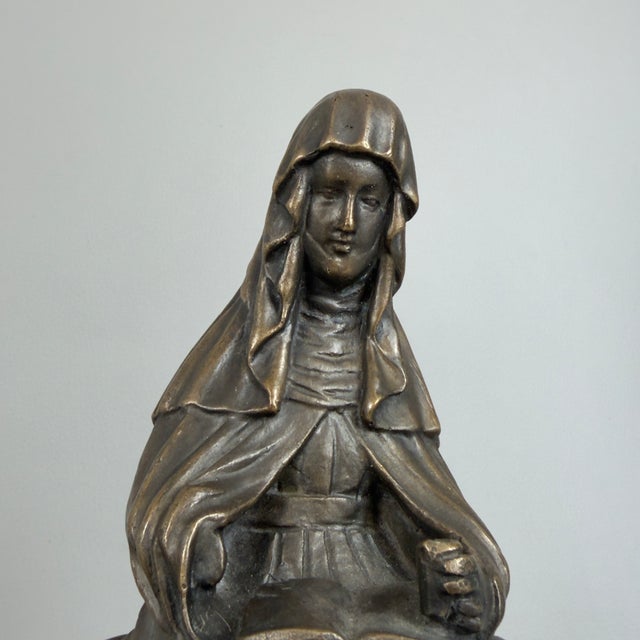 20th Century Sacred Religious Figure Saint with Book in Bronze with Marble Base For Sale - Image 6 of 11