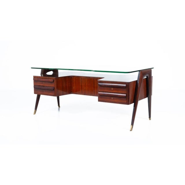 Wood Mid-Century Modern Vittorio Dassi Desk, Wood and Glass, 1950s For Sale - Image 7 of 18