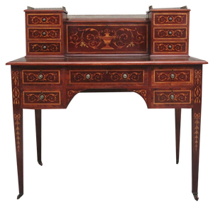 19th Century Mahogany Inlaid Writing Desk, 1890s