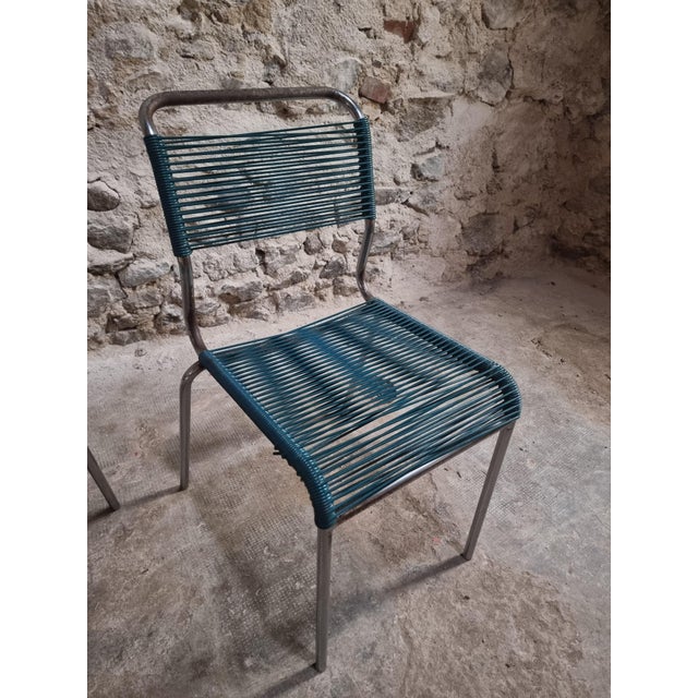 20th Century French Spaghetti Chairs and Ottoman with Chrome Frame, 1960s, Set of 7 For Sale - Image 17 of 18