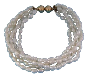 Mikimoto 18k Yellow Gold Five Strand Rice Pearls Bracelet
