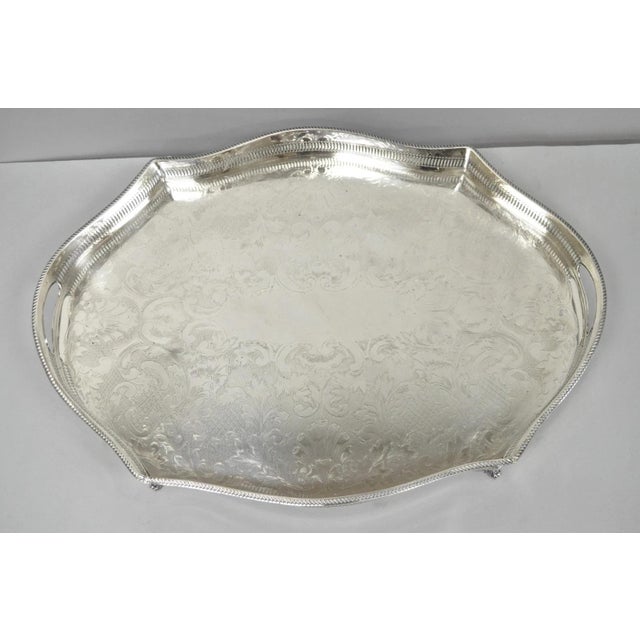 Traditional Vintage William Adams Sheffield England Edwardian Silver Plated Scalloped Tray For Sale - Image 3 of 16