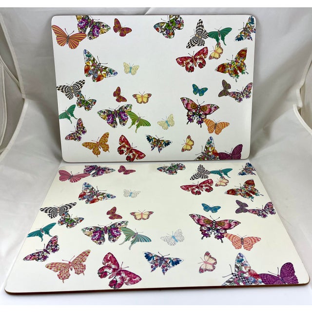 1990s MackenzieChilds Corked Back Butterfly Garden Placemats Set of