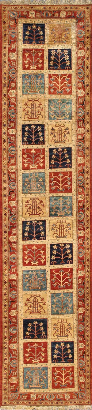 Brown Tiled Pasargad Home Sultanabad Lamb's Wool Runner- 2'10" X 12' 3"