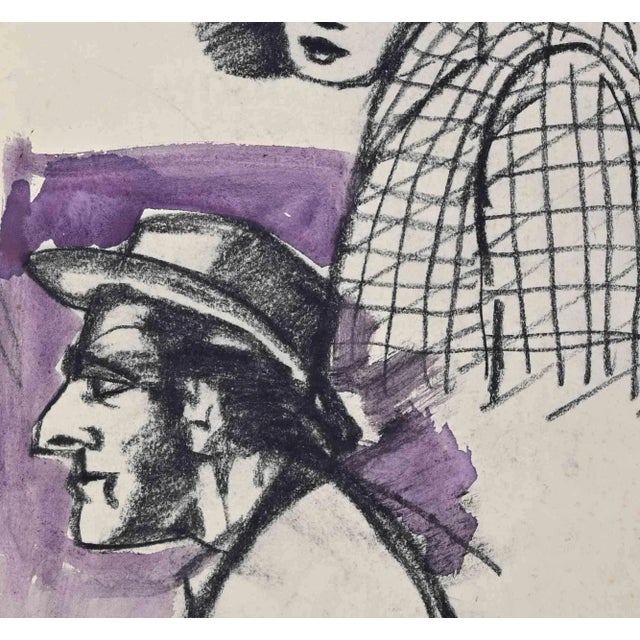 Charcoal drawing and watercolor on paper realized by Mino Maccari in 1960s. Hand signed lower right. This piece is...