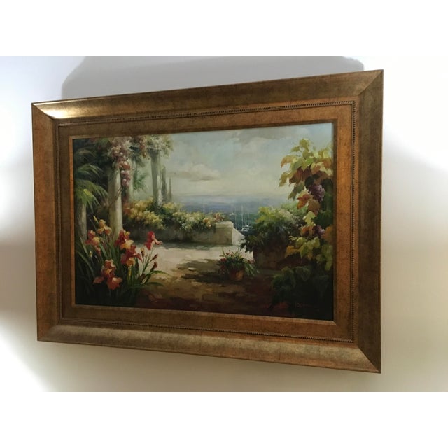 Large European Seascape Canvas Wood framed. 46" X 34. Signed. Unknown Artist. Beautiful Mediterranean scene and colors....