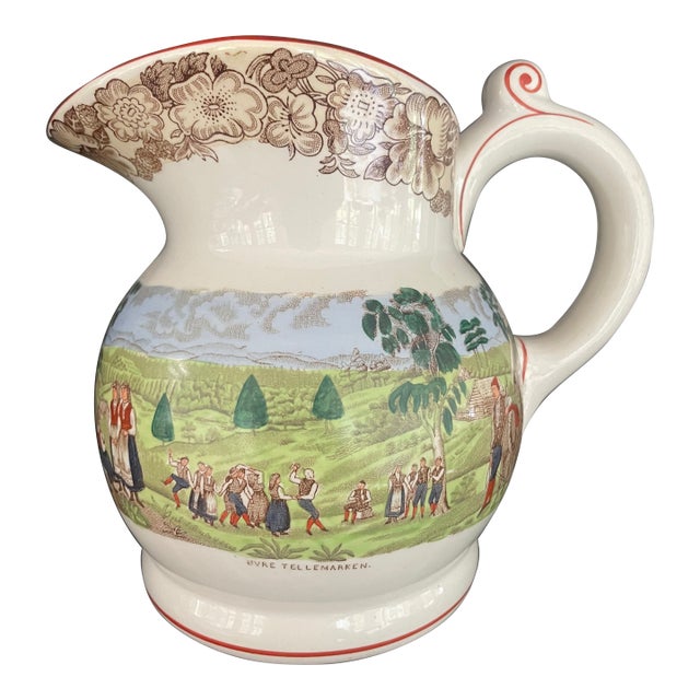 Early 20th Century Norwegian Egersund Fayence Ceramic Pitcher For Sale