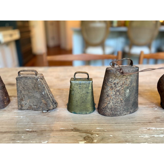 Collection of 15 Antique Hand-Forged Iron & Brass Cowbells With Beautiful Aged Patina For Sale - Image 9 of 10