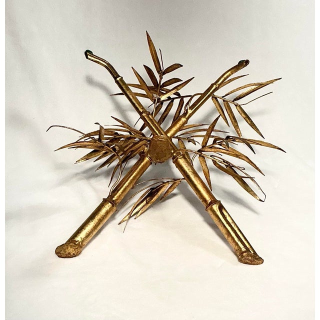 Gold Vintage Italian Gold Gilt Metal Glass Faux Bamboo Side Table Hollywood Regency For Sale - Image 8 of 12