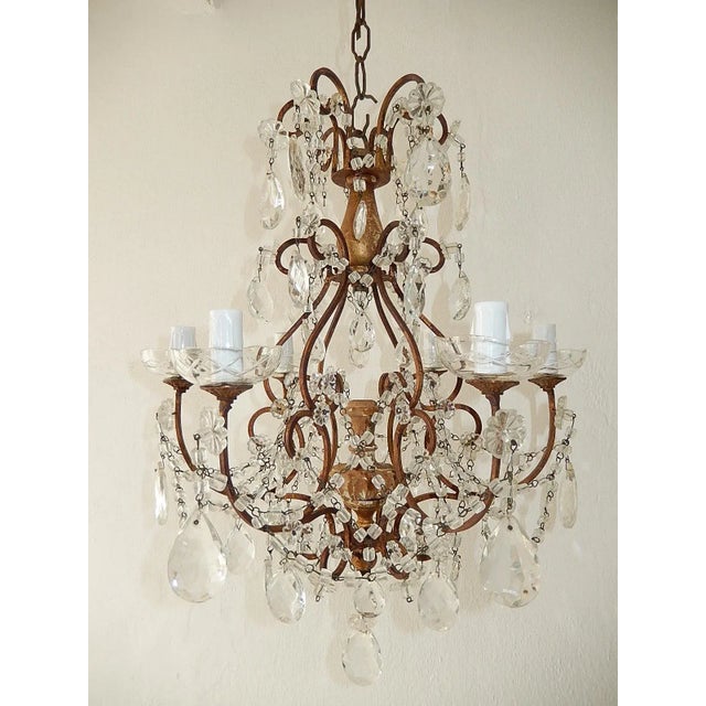 Italian Florentine Giltwood Crystal Prisms Chandelier, Circa 1920 For Sale - Image 4 of 12