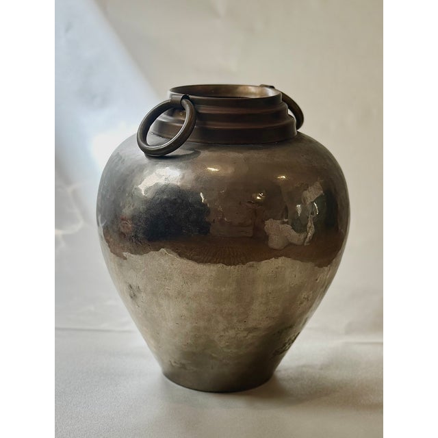 Mid-Century Modernist Hammered Silver Vessel With Bronze Handles, Est Scandinavian Studio Work, Circa 1960s For Sale In Los Angeles - Image 6 of 9