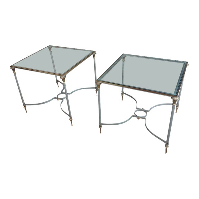 Vintage Brass French Side Tables With Square Glass Top - A Pair For Sale