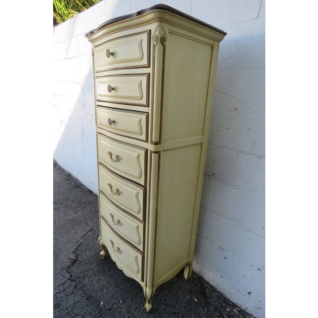 Shabby Chic Drexel French Shabby Chic Painted Extra Tall Narrow Lingerie Jewelry Chest 5980 For Sale - Image 3 of 12