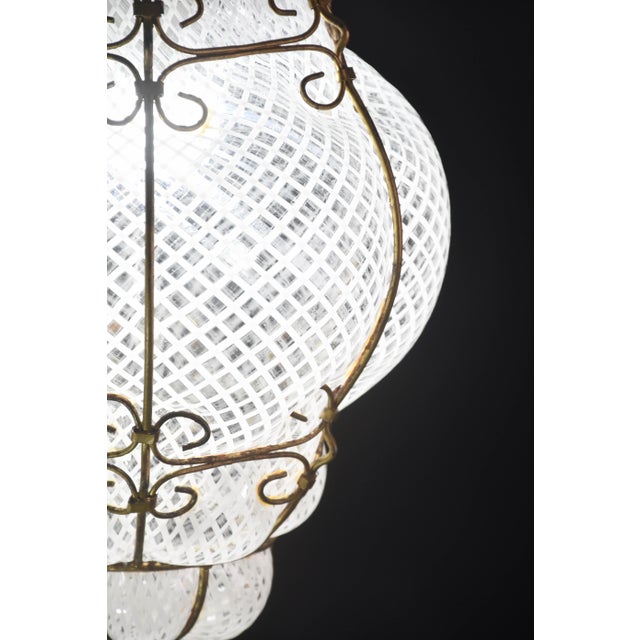 1950s Venini Amazing Venetian Lantern in Murano Reticello Glass For Sale - Image 12 of 12