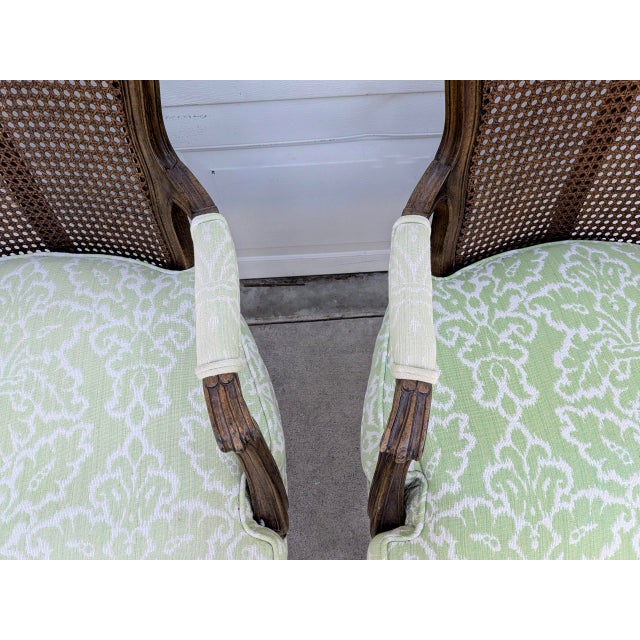 Wood Pair of Vintage French Louis XV Style Carved Wood & Cane Fauteuil Armchairs For Sale - Image 7 of 7