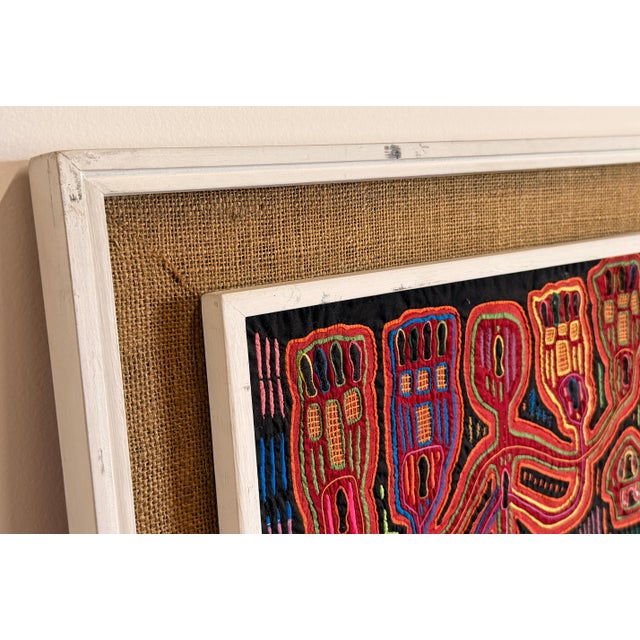 Framed Kuna Mola Textile Panel From Panama W/ Figurative Reverse Applique For Sale - Image 4 of 6