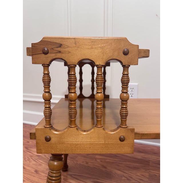 Vintage Early American Two Tiered Solid Wood Maple Side Table. For Sale - Image 4 of 12