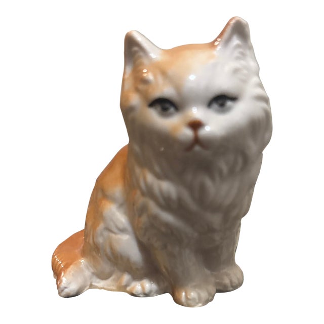Mid-Century Modern Japanese Porcelain Long-Haired Ginger Cat Figurine For Sale