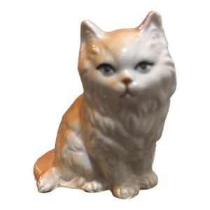 Mid-Century Modern Japanese Porcelain Long-Haired Ginger Cat Figurine