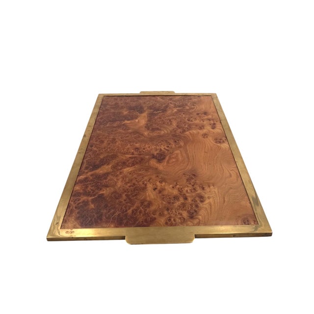 Hollywood Regency Great Brass and Burl Tray, Italy, 1970s For Sale - Image 6 of 9