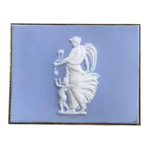 Art Deco Gilt Brass Case With Wedgwood Jasperware Cupid & Psyche Plaque