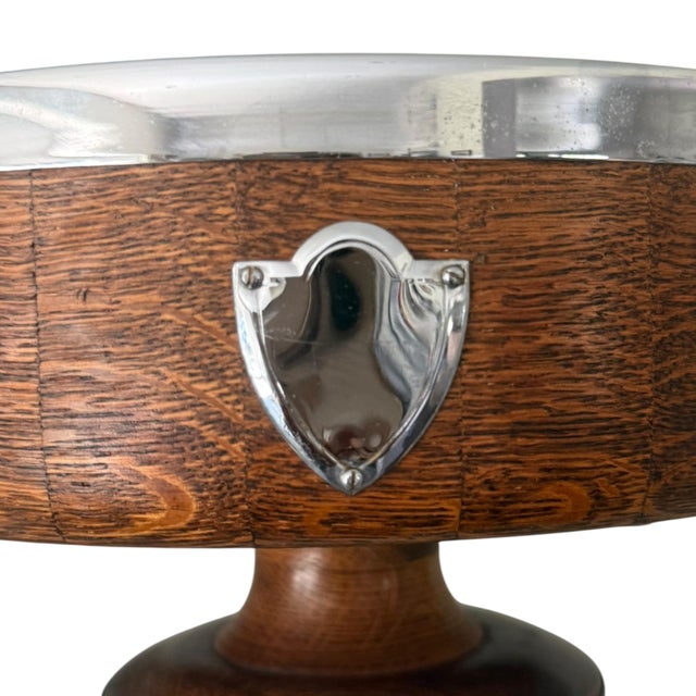 Vintage English Colonial Style Oak Pedestal Center Bowl With Lion Ring Handles For Sale - Image 4 of 9