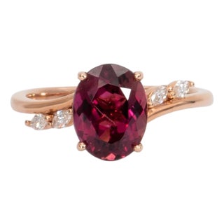 2.4Ct Pink Tourmaline Ring With Natural Diamonds Accents: Solid 14k Gold, Size 6.75 For Sale