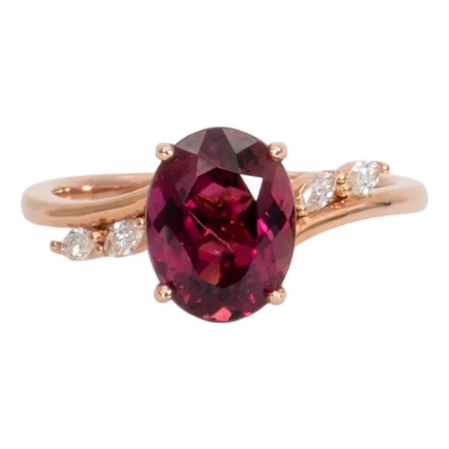 2.4Ct Pink Tourmaline Ring With Natural Diamonds Accents: Solid 14k Gold, Size 6.75 For Sale