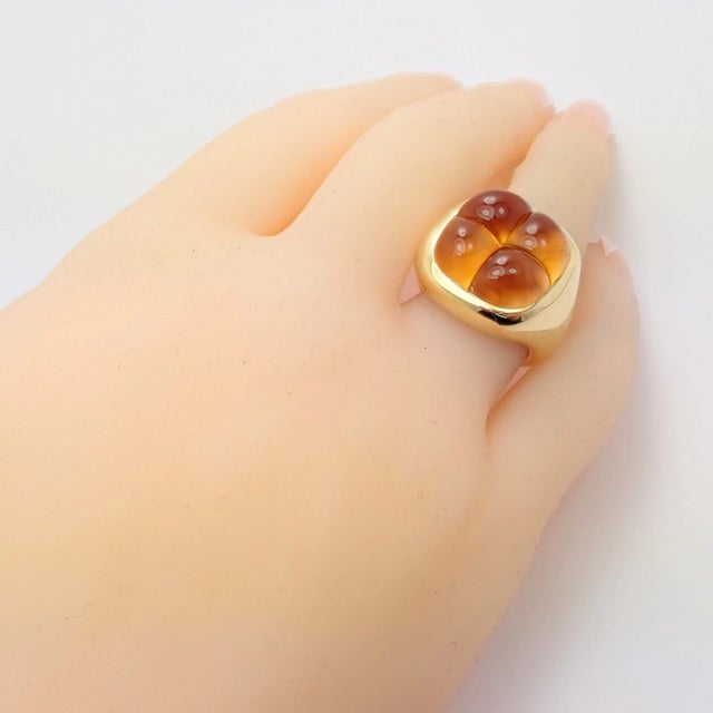 Metal Late 20th Century Rare Authentic Pomellato Yellow Gold Large 4 Citrine Ring Sz 6.5 For Sale - Image 7 of 9