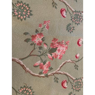 Scalamandre Lampas Green, Pink and Ivory Fabric For Sale
