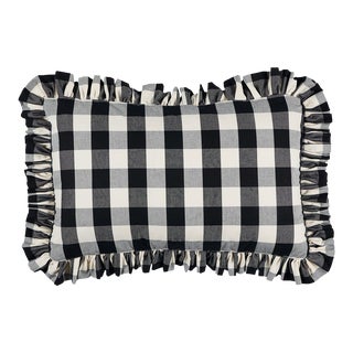 Schumacher Camden Cotton Check 22" Lumbar Pillow in Black & White For Sale